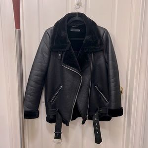 Zara Sherpa Aviator Moto Jacket